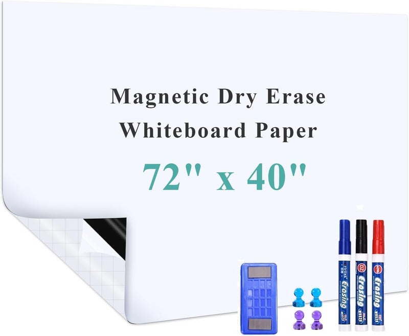 Warasee Huge Self-Adhesive Whiteboard Sticker: 72" x 40" Magnet Receptive Dry Erase Wall Decal | No Ghosting Project Planner & Timeline Board | Peel & Stick for Office Teamwork - Image 1